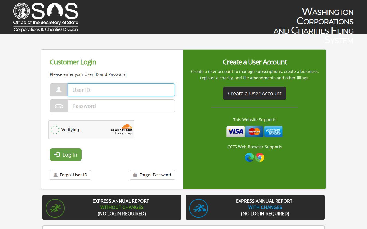 Washington CCFS business search used to verify an Everett affiliation