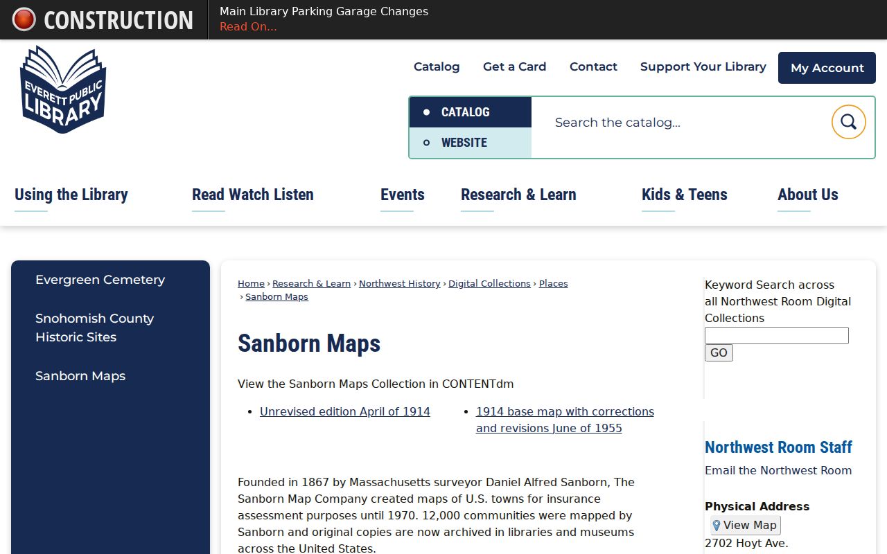 Everett Public Library Sanborn maps for tracing an address over time