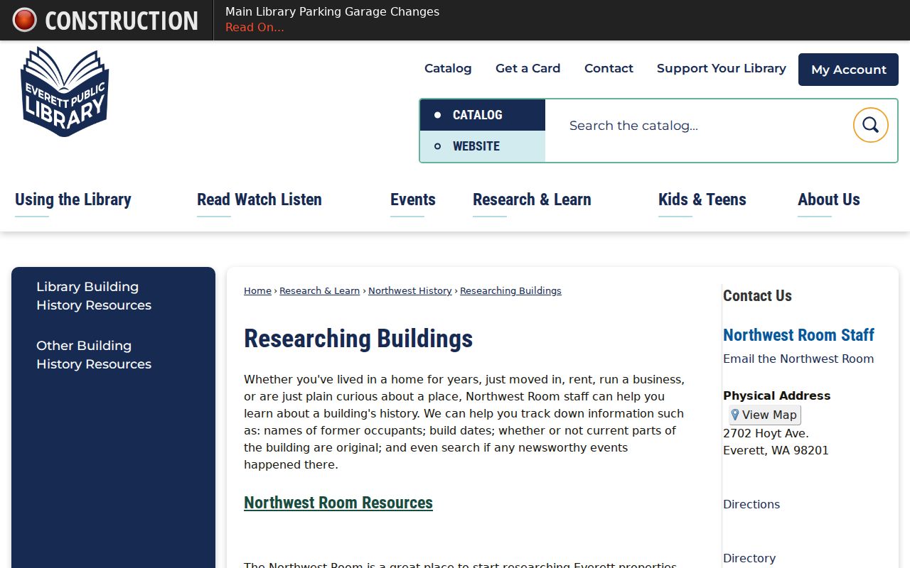 Everett Public Library guide for former occupants and building history